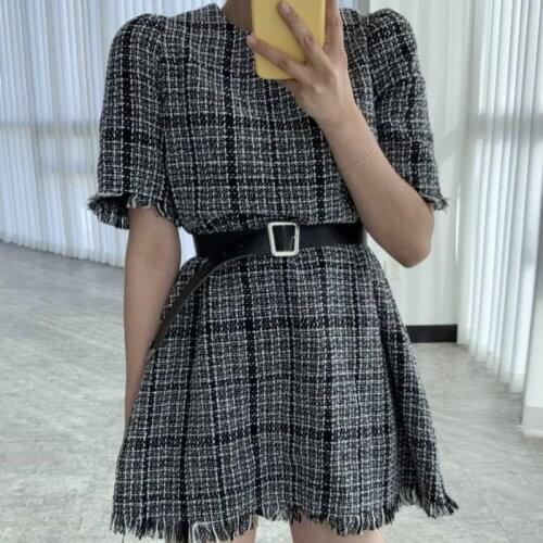 O Neck Pullover Long Sleeve Dress Women High Waist Hip Sashes A Line Vestidos Tassel Patchwork Solid Robe Summer 2021