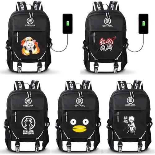 Gintama Sakata Gintoki Elizabeth USB Port Backpack Boy Girls Men Women Bag Travel School Bag Teenager Laptop Book Bag Mochila