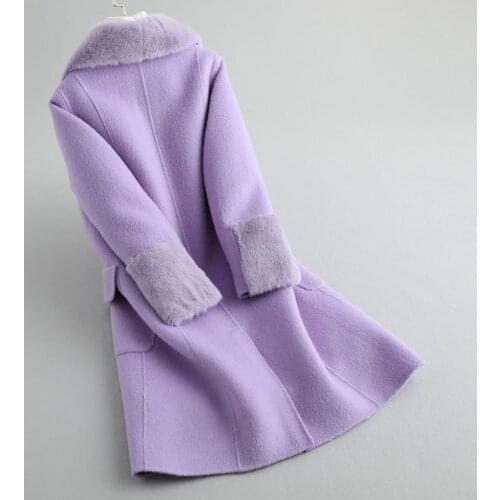 Real Fur Coat Female Natural Rabbit Fur Liner 100% Wool Coat Winter Jacket Women Mink Fur Collar Korean Long Jackets MY