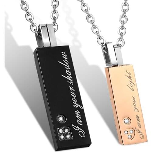 Exquisite Love Crystal Rhinestones Stainless Steel Couple Pendant Necklaces for Men Women Jewelry