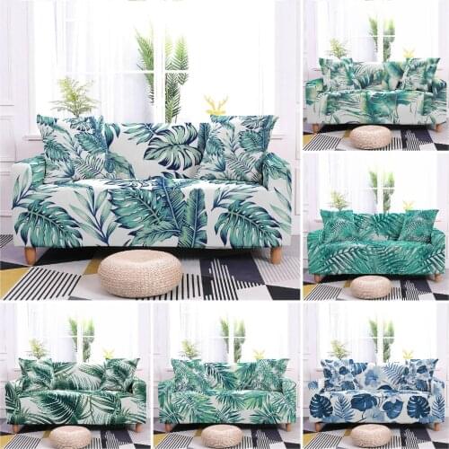 Tropical Leaves Printed Sofa Cover Elastic Slipcovers for Living Room Fully-wrapped Sectional Couch Cover Home Decor 1-4 Seater