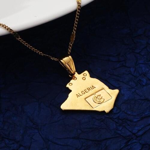 Gold Color Algeria Map Pendant Necklace Fashion Algerians Women Girl Map Chain Jewelry