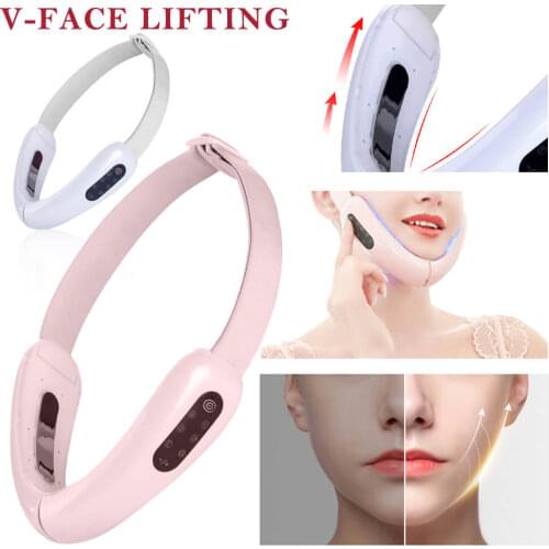 V Face Lifting Belt Facial Slimming Vibration Massage Remove Double Chin LED Photon Therapy Heating High Frequency Skin Care