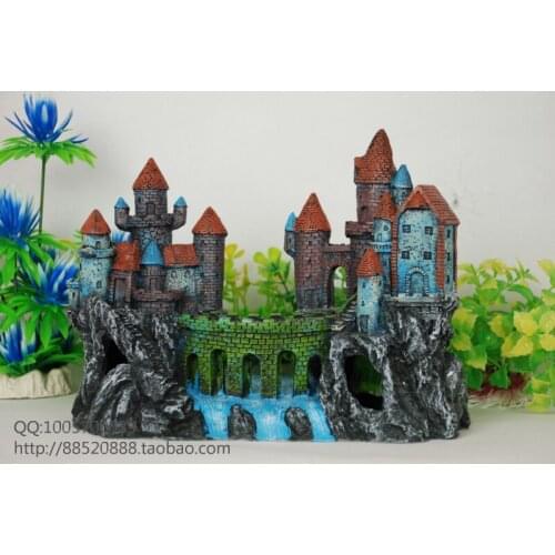 Aquarium Fish Tank Decoration Ancient Castle L26cm*W10cm*H19cm Resin Ornament With Holes for Fish Swimming