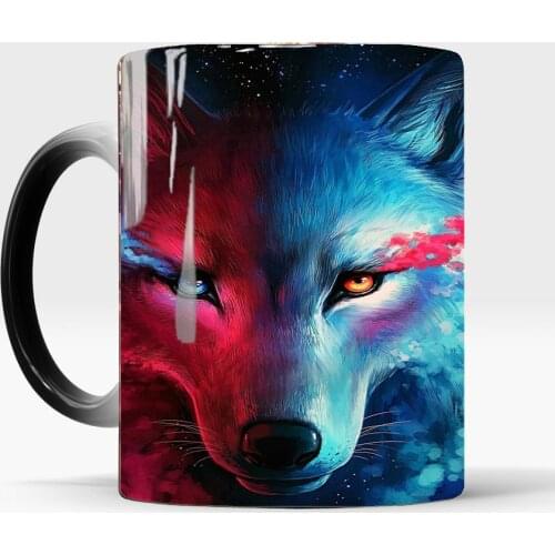 Magic Wolf Mug Moon Wolf King Coffee Mugs Cup 350ml Color Changed Mug Heat Sensitive Tea Cup Coffee Mug Gift Mug Drop Shipping