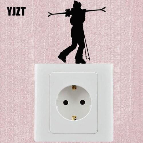 YJZT Mountain Skier Winter Sport Downhill Skiing Vinyl Wall Stickers Light Switch Decal 8SS-2388