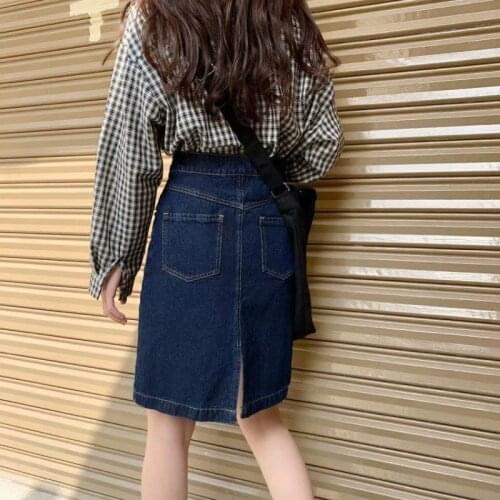 Denim skirt women high-waisted fork a-word skirt 2021 new summer Korean version of the student skirt