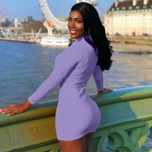 Women Solid Knitted Casual Bodycon Dresses 2021 Autumn Long Sleeve Turtleneck Knitwear Fashion Outfits Female Elegant Work Dress