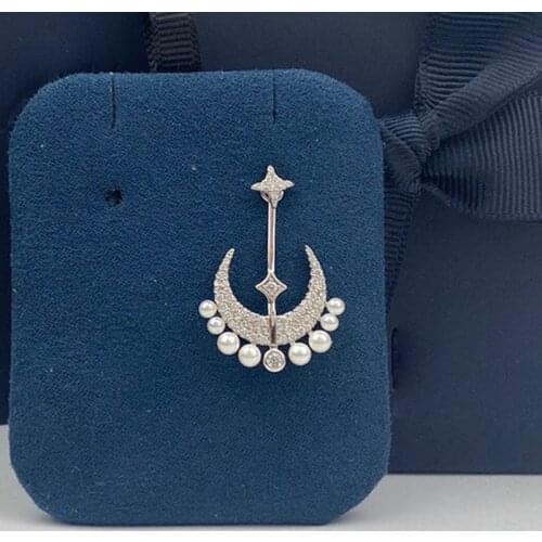 SLJELY Fashion Pure 925 Sterling Silver Moon & Star Pearl Earring with High Quality AAA Zircon 1pc for Women Fine EDEN Jewelry