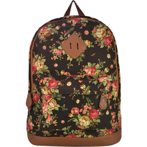 Floral Printing Backpack Women Canvas Travel SChool Bag For Teenager Girls Fresh Style Rucksack Female Shoulder Bag QQ1924