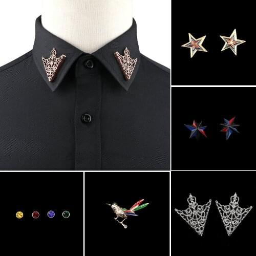 1PC/2PC Trendy Suit Shirt Collar Pin Gold/Black Star Dragon Personality Cross Crystal Brooches For Men Women Daily Accessory