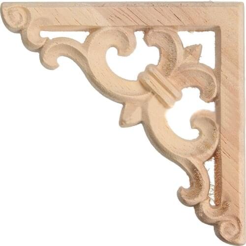 1pc Wood Carved Applique Wooden Figurines Crafts Corner Appliques Frame Woodcarving Decorative for Wall Door Furniture Windows