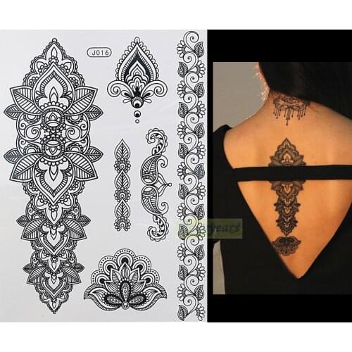1PC Fashion Flash Waterproof Tattoo Women Black Henna Jewel Sexy Lace BJ016 Flower Totem Arm Body Art Temporary Tattoo Sticker