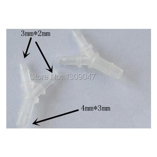 20pcs/lot Plastic ink tube connector Eco solvent printer tube connector 4X3mm to 3X2mm Mutoh Roland Mimaki Y shaped connectors