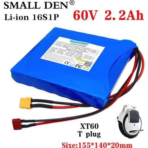 60V 2.2Ah 18650 lithium battery pack 16S1P 2200mAh 132W for Self balance Scooter Electric unicycle Rechargeable Portable battery