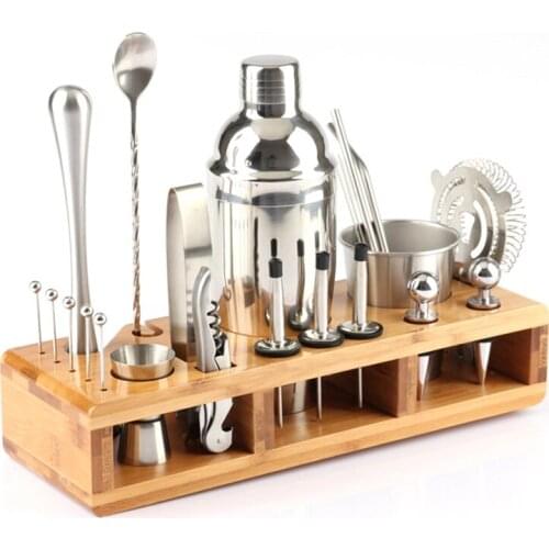 750/550/350ml Cocktail Shaker Making Set Bartender Kit with Bamboo Stand DIY Drink Mixer Home Tool Bar Accessories