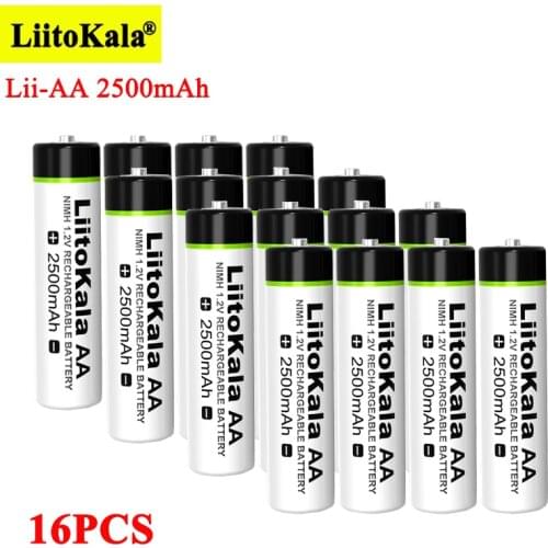 16PCS Liitokala 1.2V AA 2500mAh Ni-MH Rechargeable Battery for Temperature gun Remote control Mouse toy Electric fan Batteries
