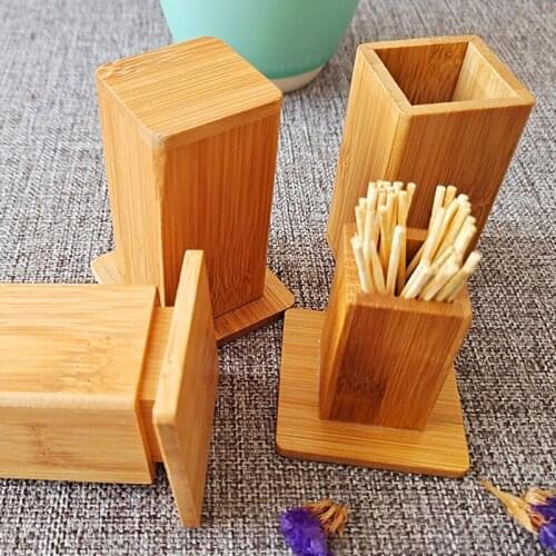 Bamboo Toothpick Box With Lid Household Bamboo Wooden Toothpick Holder Square Tank Storage Box Home Table Decoration