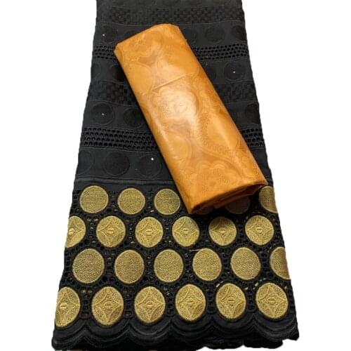 Guinea Bazin Rihce Brode Fabric With 100% Cotton Swiss Lace Fabric Femme Robe Bazin Riche Brode Fabric 2.5+2.5 Yards/Set YKM105