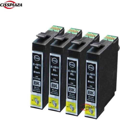 CISSPLAZA 4 x Compatible for 18XL Black Ink Cartridge Replace T1811 T1801 T181140 XP-30, XP-102, XP-203, XP-205, XP-206