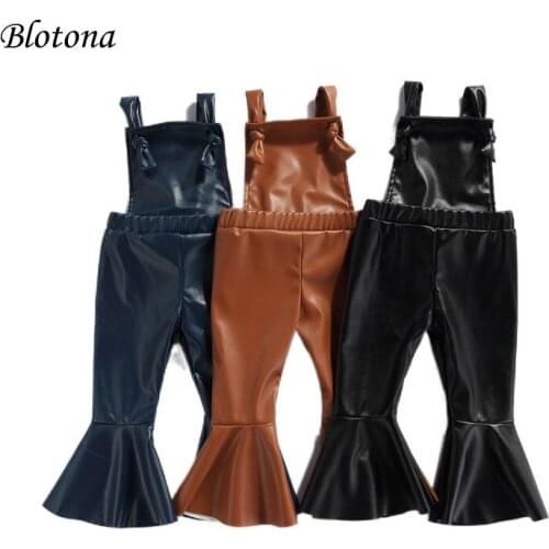 Blotona Kids Baby PU Jumpsuit, Flared Decoration Solid Color Casual Style High Waist Version Summer Clothing, 1-5Years