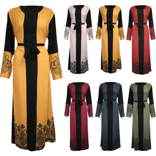 Dubai Islam Muslim Hijab Dress Women Belt Print Lace-up Abaya Dresses Caftan Turkey Islamic Clothing Kaftan Moroccan Kimono