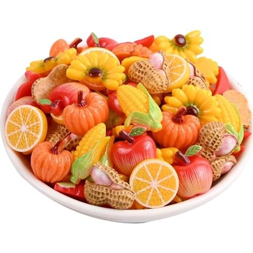 DIY Jewelry Findings Fruit Vegetables Banana Apple Lemon Pumpkin Chili Corn Peanut Resin Cabochons Cameo Buttons Beads 20pcs