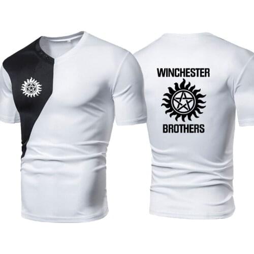 High quality cotton Hot Sale Winchester Bros Printed Summer Fashion Men T-shirt Stitching color sports Men short sleeve