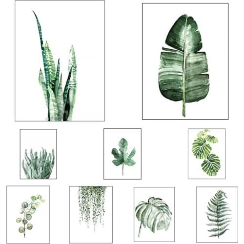 Canvas Painting Nordic Watercolor Tropical Plants Poster Print Green Leaves Modern Wall Art Picture For Living Room Home Decor