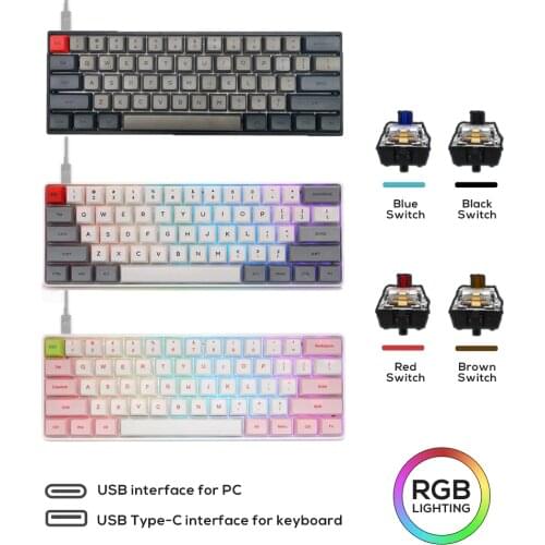 SK61 GK61 Mechanical Keyboard PBT Keycap USB Wired Gateron Optical Switch Axis RGB Backlit Gaming PC Desktop Laptop Gamer