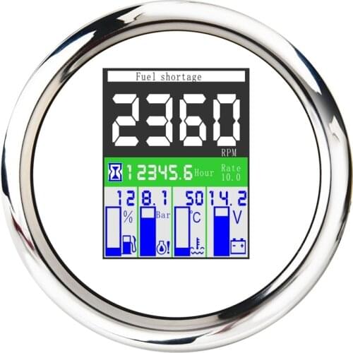 85MM 5-in-1 Multi-Functional Digital Tachometer Fuel Level Water Temp Oil Pressure Gauge Voltmeter Hourmeter Alarm