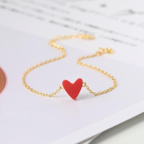 Mobuy 925 Sterling Silver Bracelet For Women Little Red Heart Synthetic Coral 14K Gold Plated Fine Jewelry Wholesale MBHI065