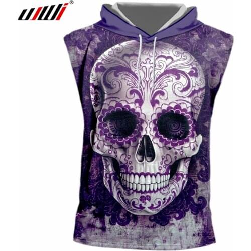 UJWI Dropshipping Tshirts With Cap Mens Fashion Print Embroidery Skull 3d T-shirt Homme Hip Hop Sleeveless Undershirt Hoody 7xl