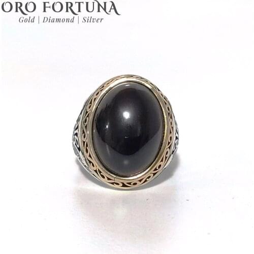 925 sterling Silver Mens Ring Black Cabochon Oval Onyx Stone Imperial Style Elegant Gift Classy Trendy Chic New 2021 Model custom