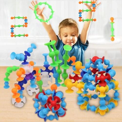 Soft Suction Cups Building Blocks Kids DIY Squigz Sucker Funny Silicone Block Model Construction Toys Creative Gifts For Baby