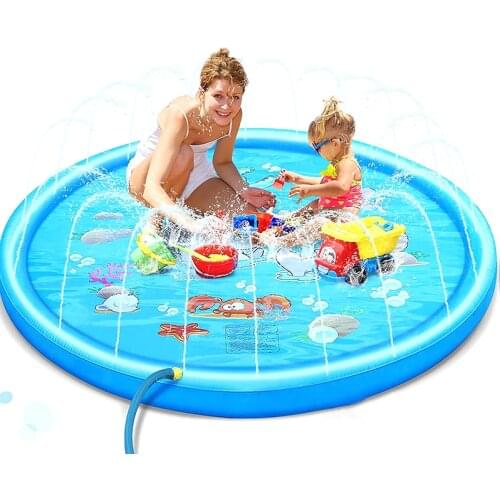 Small Kids Water Spray Pad Spray Pool Ourtdoor Garden Inflatable Swimming Pool Sprinkler for Children Wading Pad Pool 100cm Size