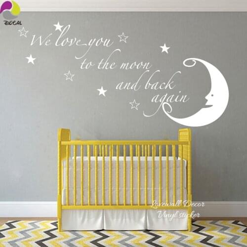 We love you to the moon and back again Quote Wall Sticker Moon Star Saying Quote Wall Decal Baby Nursery Kids Room Vinyl Decor