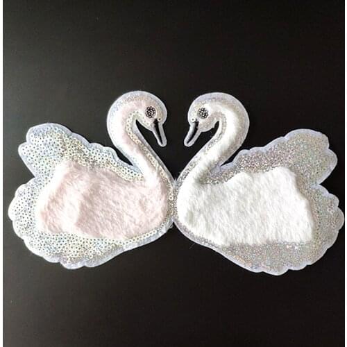 Swan Sew On Patches For Clothing Plush Sequins Large Biker Badge Embroidery Sequined Patch Clothes Stickers DIY Strange things