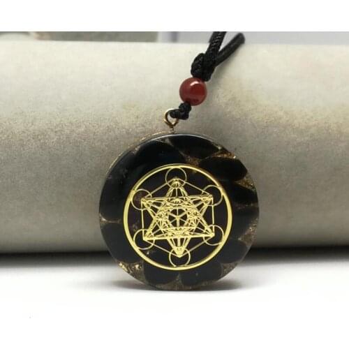 Natural Crystal Metatron Cube Necklace Quartz Gem Pendant Manifest Abundance Wealth Luck Chakra Gravel Resin Charm Jewelry Gift