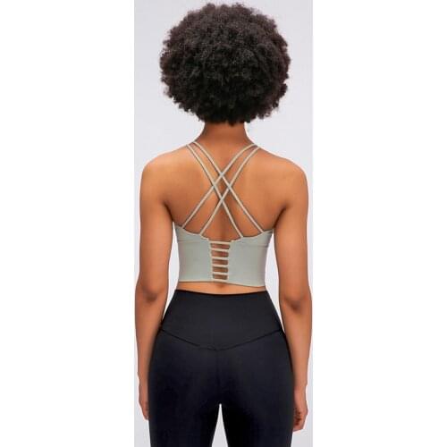 Solid Spaghetti Straps Cross Back Yoga Gym Crop Top Women Running Sport Bra Padded Activewear Exercise Fitness Cropped Tank Tops