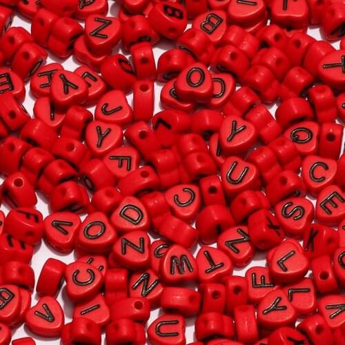 Wholesale 4*7mm Red Mixed Letter Acrylic Beads Flat Alphabet Loose Spacer Heart Beads For Jewelry Making Diy Bracelet Necklace