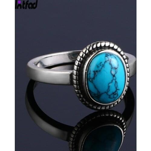 Oval 8x10 MM Natural Turquoise Rings for Women 925 Sterling Silver Ring Vintage Anniversary Gifts Fine Jewelry
