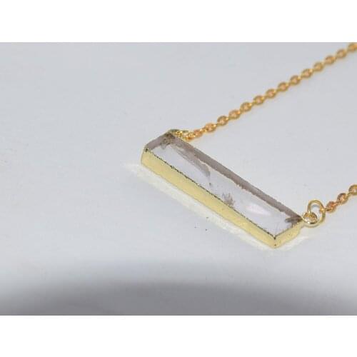 Natural Rock Clear Crystal Quartz Chain Necklace Female 2019 Long 2 loops Golf bezel rectangle stone connector necklace women