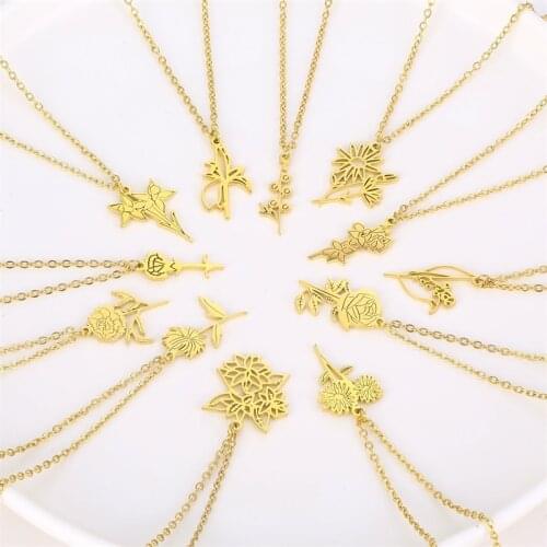 Stainless Steel Birthday Flower Necklaces for Women Girls Fashion Necklace Jewelry Gold Nameplate Pendant Mother Jewelry Gifts