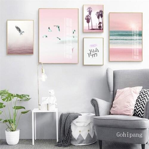 Landscape Nordic Canvas Home Decor Bedroom Living Room Poster Seascape Beach Print Scenery Picture Wall Art Pink Style Painting