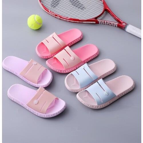 Plastic Slippers Womens Bath Non-Slip Bathroom Slippers Couples Indoor Home Slippers with Letters Contrasting Color Slippers