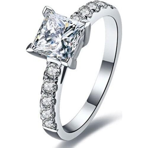 Genuine Brand 18K White Gold Ring 1Carat Princess Moissanite Diamond Ring Positive Moissanite Engagement Ring Princess Jewelry