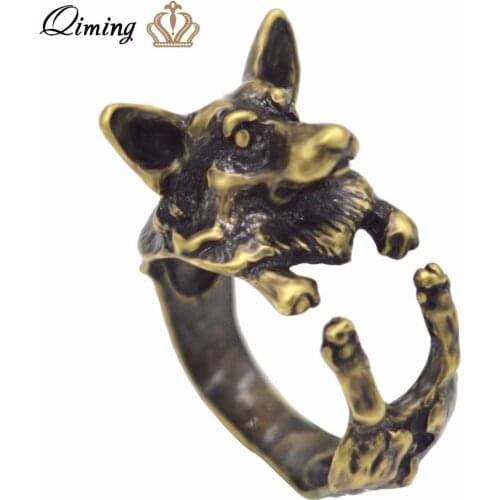 QIMING 1pcs Men Jewelry Antique fashion Bronze 3D Wolf Ring Animal Fine Wholesale Jewelry Vintage Dog Rings For Women Girls