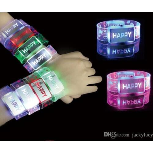 New Arrival Fashion Colorful Flashing Light LED Bracelet Toys HAPPY Glow Wrist Strap For Xmas Wedding Party Supplies