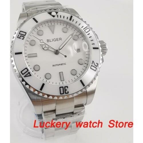 Bliger 43mm mens luxury watch white dial Ceramic bezel saphire glass Luminous;NH35A Automatic movement mens mechanical watches